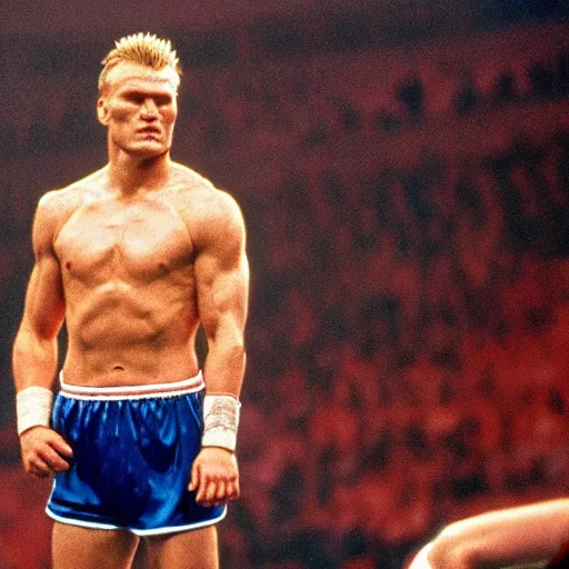 Prompt: dennis bergkamp as ivan drago in rocky iv, photorealistic, highly detailed, sharp focus, 4 k, movie still, dramatic