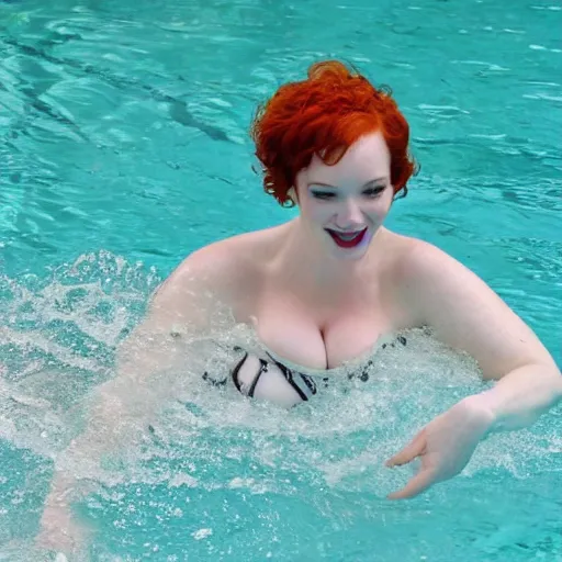 Image similar to christina hendricks swimming in pool,