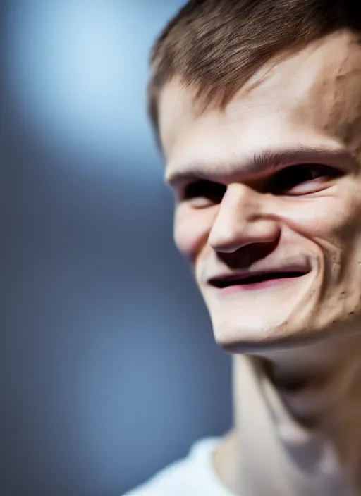 Image similar to beautiful smiling face, perfect symmetric face, coherent eyes, medium shot. vitalik buterin in headphones. vitalik buterin, medium shot, high detail, very sharp, 4 k