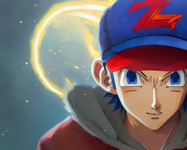 Image similar to highly detailed portrait of ash ketchum, in dragon ball z, stephen bliss, unreal engine, fantasy art by greg rutkowski, loish, rhads, ferdinand knab, makoto shinkai and lois van baarle, ilya kuvshinov, rossdraws, tom bagshaw, global illumination, radiant light, detailed and intricate environment