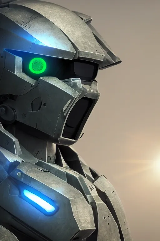 Image similar to robot ninja mask helmet halo master chief radiating a glowing aura global illumination ray tracing hdr fanart arstation by ian pesty and katarzyna da „ bek - chmiel