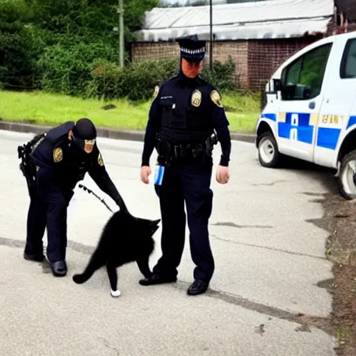 Image similar to A black cat being arrested by the police