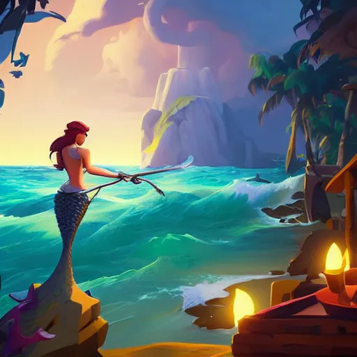 Image similar to painting mermaid treasure on sea of thieves game avatar hero smooth face median photoshop filter cutout vector, behance hd by jesper ejsing, by rhads, makoto shinkai and lois van baarle, ilya kuvshinov, rossdraws global illumination