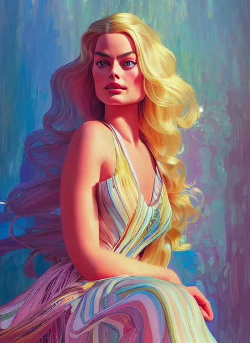 Image similar to margot robbie as a barbie doll, path traced, highly detailed, high quality, digital painting, alena aenami, lilia alvarado, shinji aramaki, karol bak, alphonse mucha, tom bagshaw