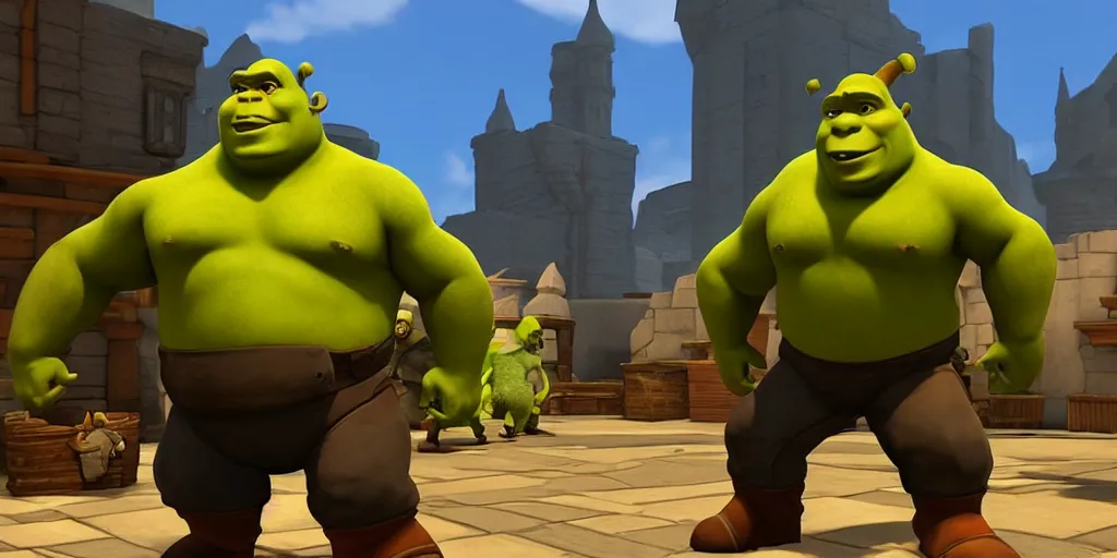 Prompt: shrek in team fortress 2 on the red team playing upward, realistic 4 k octane beautifully detailed render, 4 k post - processing, highly detailed, intricate complexity, epic composition, magical atmosphere, cinematic lighting, masterpiece, ultra hd