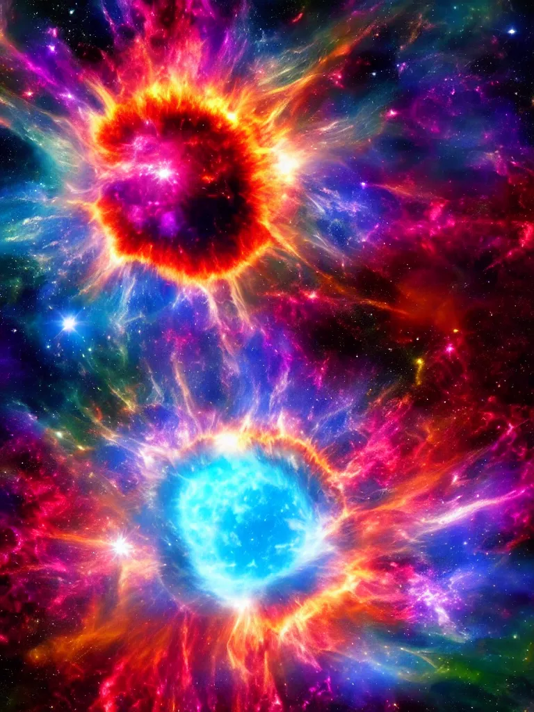 Image similar to celestial epic colorful deepspace image of supernova explosion, nasa photos, artstation
