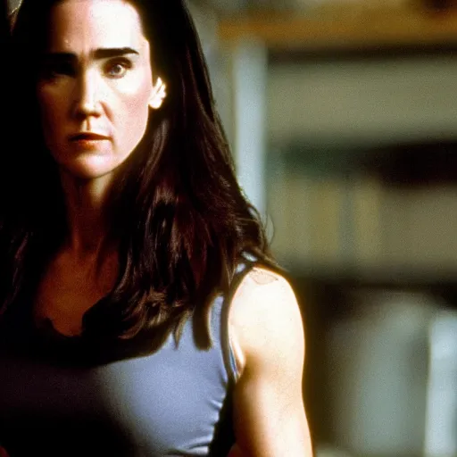 Prompt: jennifer connelly as a secret agentr, action scene