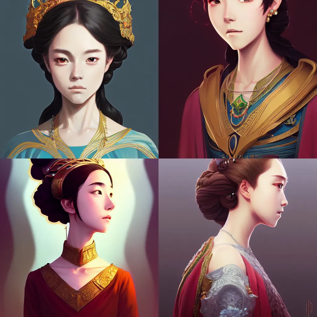 Prompt: portrait of a young empress, artstation, elegant, highly detailed, digital painting, concept art, smooth, sharp focus, illustration, art by studio ghibli 8 k