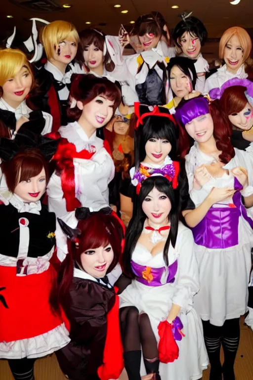 Prompt: Japanese maid cafe, Halloween, cosplay