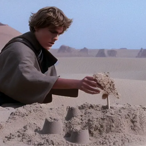 Image similar to Picture of Anakin Skywalker building a sand castle on Tatooine