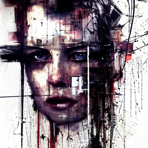 Prompt: portrait of a cyberpunk, wires, machines, in a dark future city by jeremy mann, francis bacon and agnes cecile, ink drips, paint smears, digital glitches glitchart c - 1 0