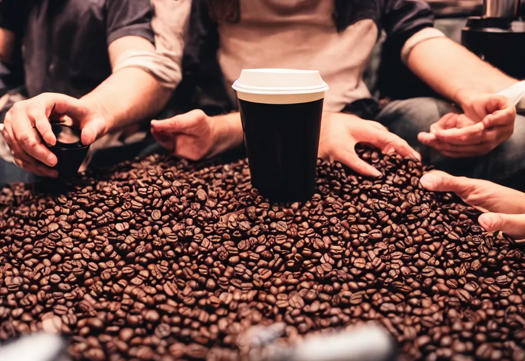 Prompt: coffee beans watching a movie in the cinema