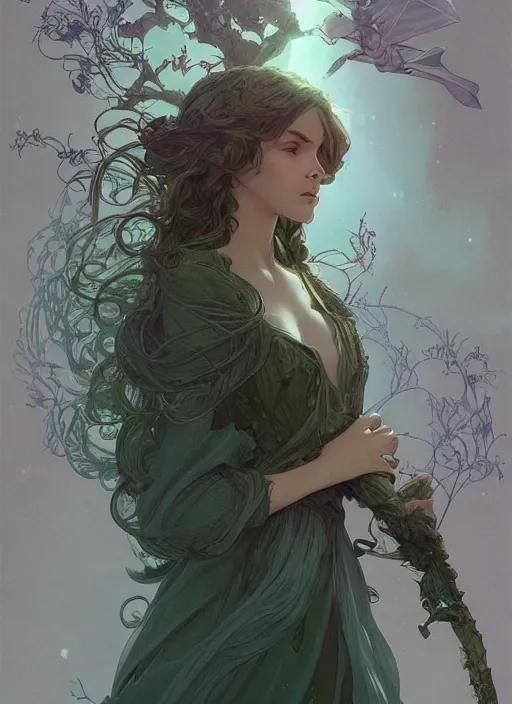 Image similar to a beautiful cute young green fairy, D&D, fantasy, intricate, cinematic lighting, highly detailed, digital painting, artstation, concept art, smooth, sharp focus, illustration, art by Terry Moore and Greg Rutkowski and Alphonse Mucha