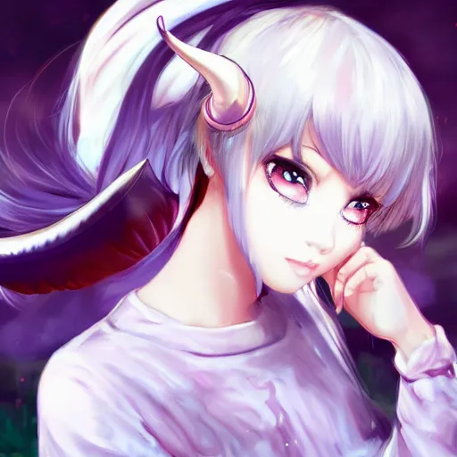 Prompt: beutiful girl with horn, anime art, 4 k, ambien occlusion, close up,