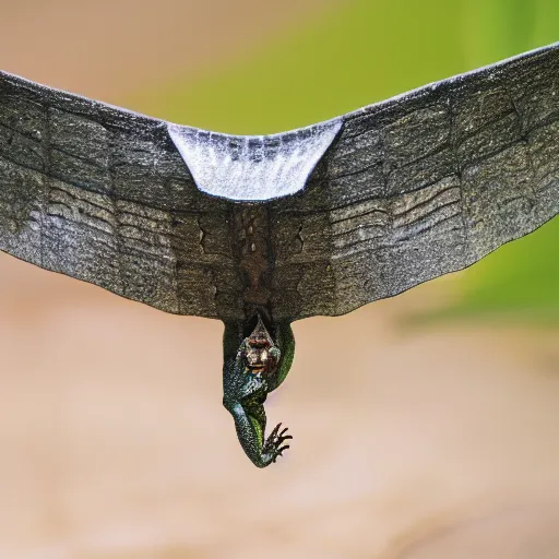 Prompt: a documentary still of a newly discovered reptile with wings, award winning, 8k, macro