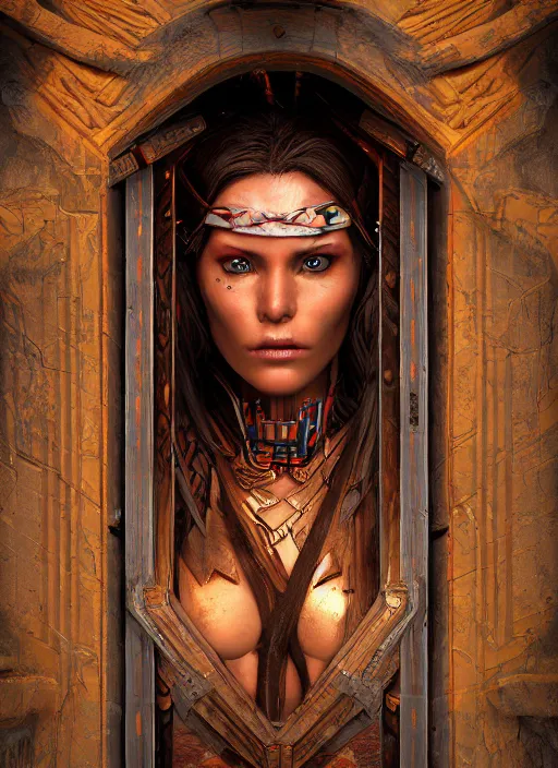 Image similar to An epic fantasy comic book style portrait painting of a Shipibo doorway to eternity, unreal 5, DAZ, hyperrealistic, octane render, cosplay, RPG portrait, dynamic lighting