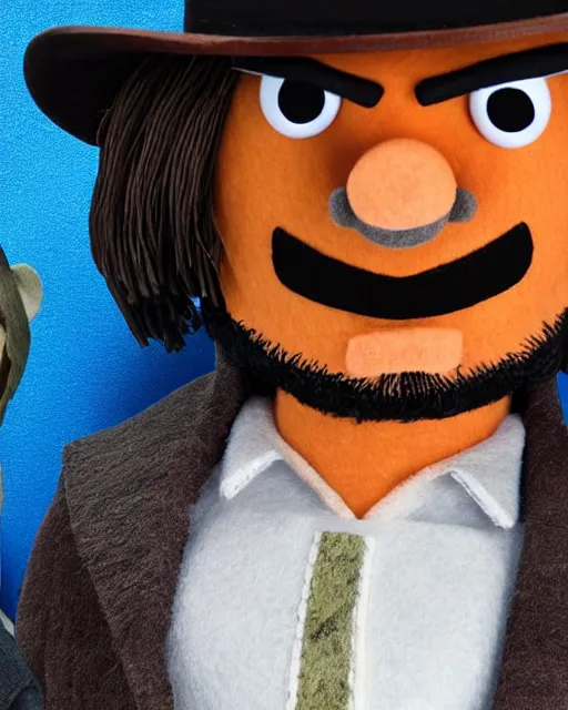 Image similar to john marston as a muppet. highly detailed felt. hyper real photo. 4 k.