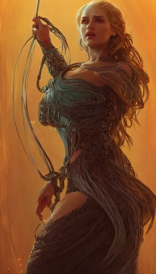 Image similar to string character, furious gorgeous woman, lord of the rings, cyberpunk, neon, fibonacci, sweat drops, insane, intricate, highly detailed, digital painting, artstation, concept art, smooth, sharp focus, illustration, Unreal Engine 5, 8K, art by artgerm and greg rutkowski and alphonse mucha