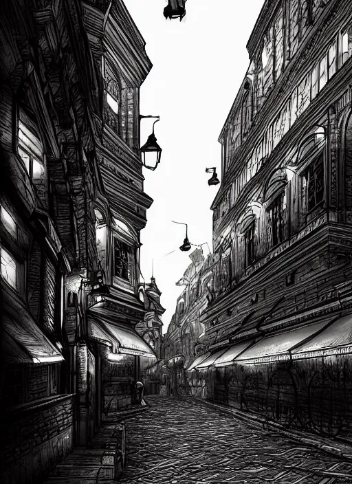 Image similar to Budapest , Dynamic lighting, cinematic, extremely high detail, photo realistic, cinematic lighting, pen and ink, intricate line drawings, post processed, artstation, matte painting, style by Paru Itagaki