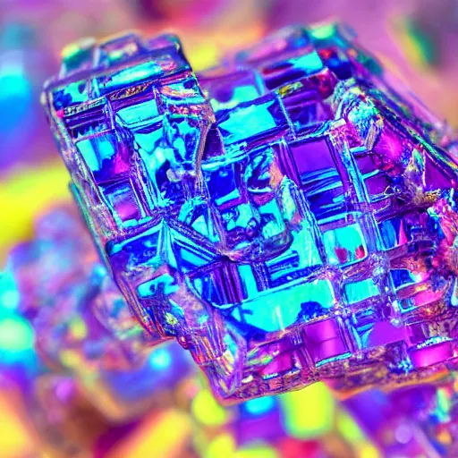 Image similar to beautiful macro bismuth photo highly detailed