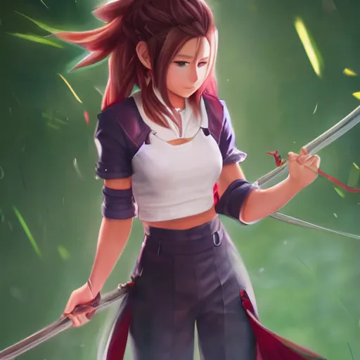 Prompt: alternate outfit of aerith ff7 by wlop, rossdraws, mingchen shen, bangkuart, sakimichan, yan gisuka, jeongseok lee, artstation, 4k