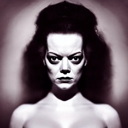 Image similar to emma stone as the bride of frankenstein, universal, movie, photography, portrait, beautiful,