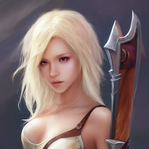 Prompt: realistic beautiful gorgeous natural cute fantasy badass epic paladin knight tanned skin tribal young cute lovely eyes girl white blonde hair art drawn full HD 4K highest quality in artstyle by professional artists WLOP, Taejune Kim, JeonSeok Lee, ArtGerm, Ross draws, Zeronis, Chengwei Pan on Artstation