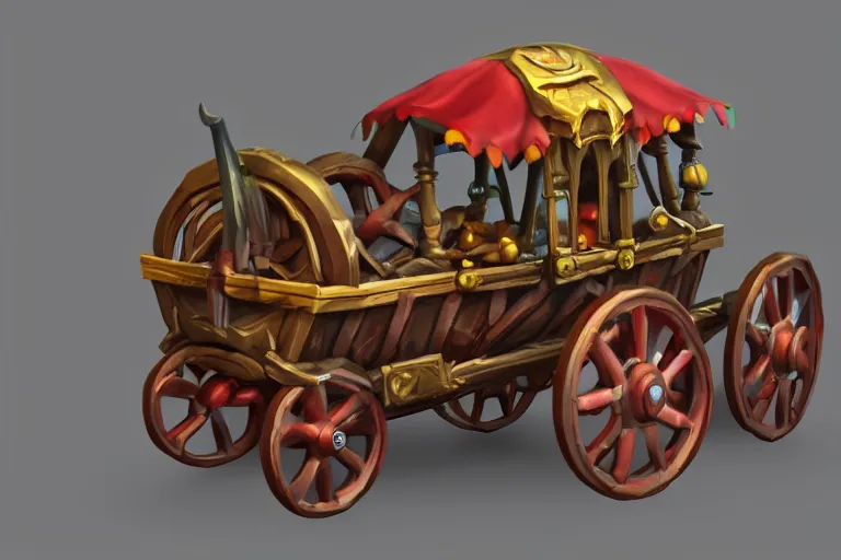 Prompt: 3d sculpt of a circus wagon with blank sides, artstaton, League of Legends, digital illustration
