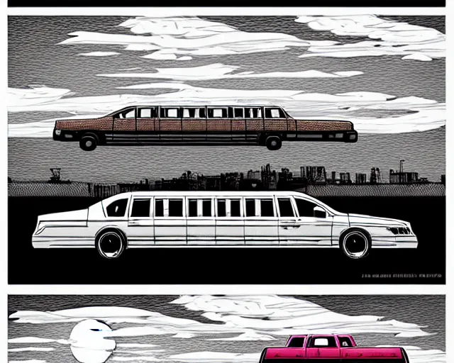 Prompt: a study of cell shaded cartoon big fat limousine, in front of a big moon, illustration, wide shot, muted colors, post grunge, concept art by josan gonzales and wlop, david rubin, mike mignola, laurie greasley, highly detailed, sharp focus, trending on artstation, hq, deviantart, art by artgem