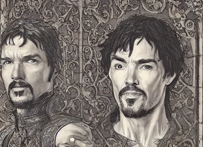 Image similar to a highly detailed medieval portrait of stephen strange, james gurney, james jean