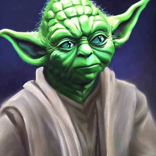 Prompt: an oil painting of yoda, as the emperor of man, in the style of warhammer 4 0 k