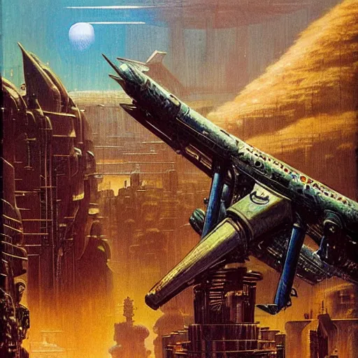 Image similar to sci - fi, dystopian bounty hunter, art by bruce pennington