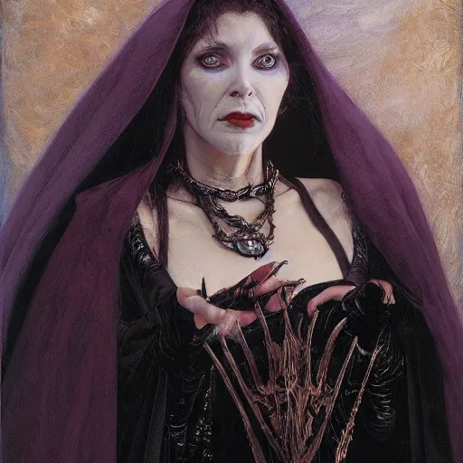 Prompt: portrait of a vampire priestess, by donato giancola and berthold woltze.