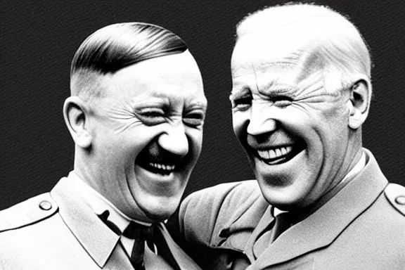 Image similar to “ very very intricate photorealistic photo of hitler and joe biden laughing together, detailed natural lighting, award - winning crisp details ”