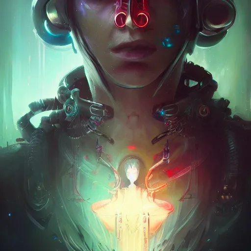 Prompt: portrait of a beautiful cybernetic mage, cyberpunk concept art by pete mohrbacher and seb mckinnon and beksinski and josan gonzales, digital art, highly detailed, intricate, sci-fi, sharp focus, Trending on Artstation HQ, deviantart, unreal engine 5, 4K UHD image