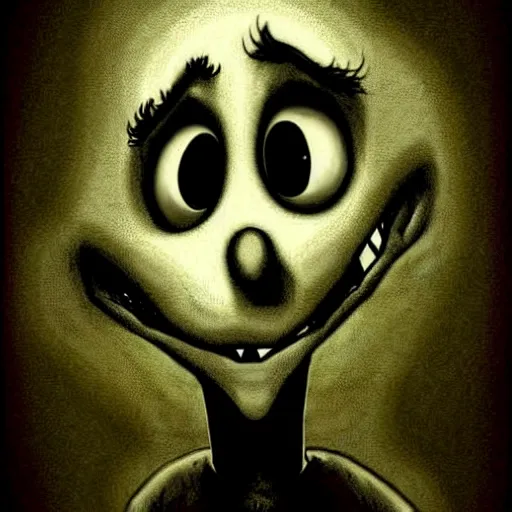 Image similar to grunge cartoon drawing of elmo by - michael karcz , in the style of corpse bride, loony toons style, horror themed, detailed, elegant, intricate