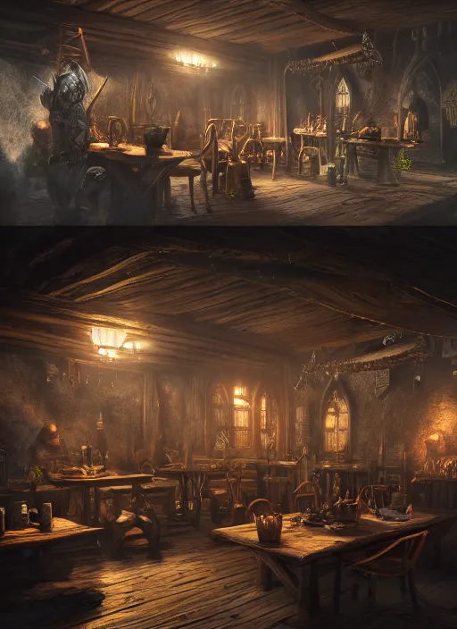 Image similar to tavern, ultra detailed fantasy, elden ring, realistic, dnd, rpg, lotr game design fanart by concept art, behance hd, artstation, deviantart, global illumination radiating a glowing aura global illumination ray tracing hdr render in unreal engine 5