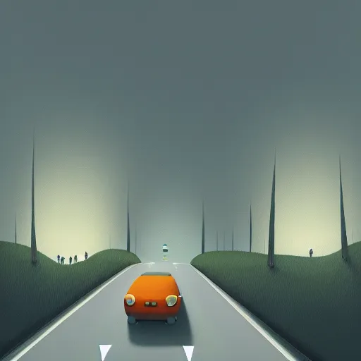 Prompt: goro fujita ilustration a family leaving the big city in a traffic jam heading for the forest, painting by goro fujita, sharp focus, highly detailed, artstation