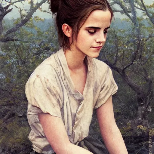 Prompt: emma watson by by Hasui Kawase by Richard Schmid