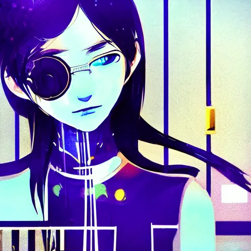 Image similar to Frequency indie album cover, luxury advertisement, indigo filter, blue and black colors. highly detailed post-cyberpunk sci-fi close-up schoolgirl in asian city in style of cytus and deemo, mysterious vibes, by Ilya Kuvshinov, by Greg Tocchini, nier:automata, set in half-life 2, beautiful with eerie vibes, very inspirational, very stylish, with gradients, surrealistic, dystopia, postapocalyptic vibes, depth of field, mist, rich cinematic atmosphere, perfect digital art, mystical journey in strange world, beautiful dramatic dark moody tones and studio lighting, shadows, bastion game, arthouse