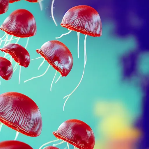 Image similar to hamburger mix jellyfish, cg, 8 k, sharp focus, style by andy warhol