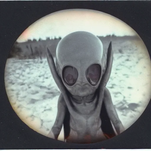 Image similar to old polaroid photo of first contact with the grey aliens