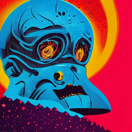 Image similar to a painting of a nightmare, poster art by tim biskup, behance contest winner, space art, poster art, wallpaper, digital illustration