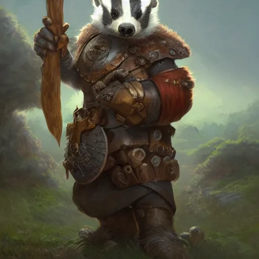 a badger druid dressed with a wooden armor, by justin | Stable Diffusion