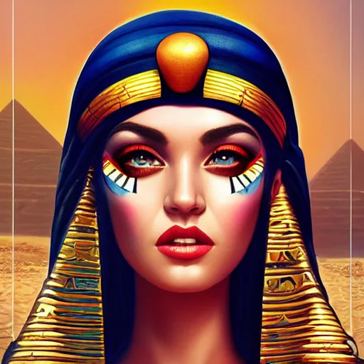 Image similar to lofi queen of egypt portrait, pyramids, Pixar style, by Tristan Eaton Stanley Artgerm and Tom Bagshaw.