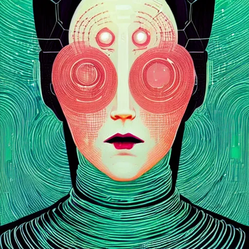 Image similar to portrait of female android by victo ngai