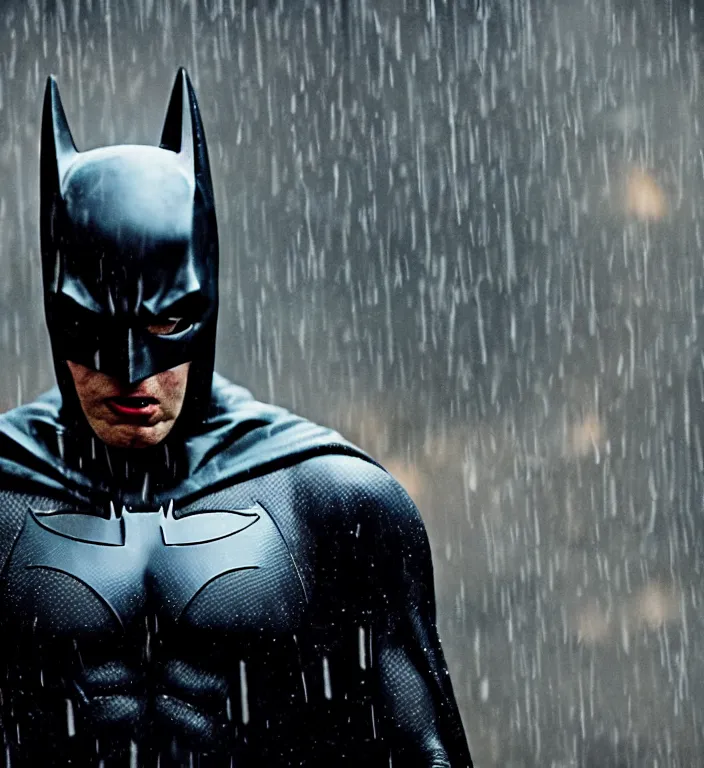 Prompt: cinematic still of tobey maquire as batman, screaming in pain, dramatic rain, 8 k