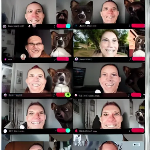 Image similar to a zoom facetime meeting full of pit bulls