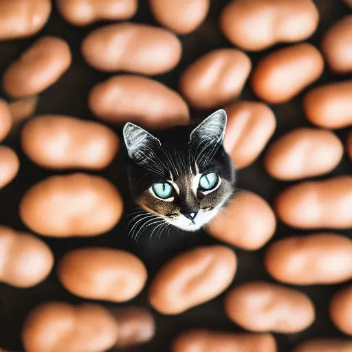 Image similar to photo of cat in cooked beans, 50mm, beautiful photo