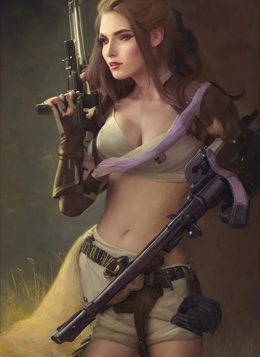 Prompt: portrait of caitlyn, from league of legends, holding a rifle, hyper detailed, clear face, digital painting, trending in artstation, studio quality, smooth render, fluorescent skin, unreal engine 5 rendered, octane rendered, art style by jules bastien - lepage and gaston bussiere and sleepy sheep and wlop and james christensen